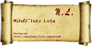 Miháletz Lola névjegykártya